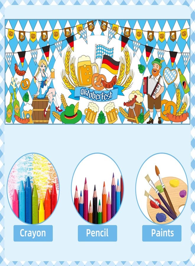 AUGSUN Oktoberfest Coloring Poster with 18 Pcs Paint Pens, Bavarian German Party Games Giant Poster Octoberfest Blue White Diamonds Checkered Beer Tablecloth for Party Decorations Supplies, 72 x 30 In - Image 3